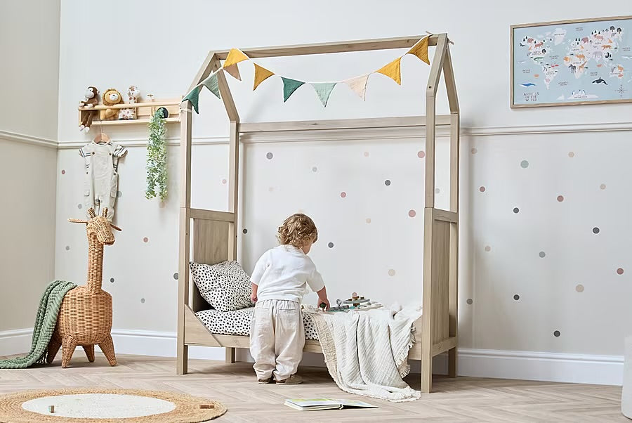 Tutti Bambini Casa 3 in 1 Mini Cot Bed + Roof Accessory Pack + Pocket Spring Mattress - Harvest Oak