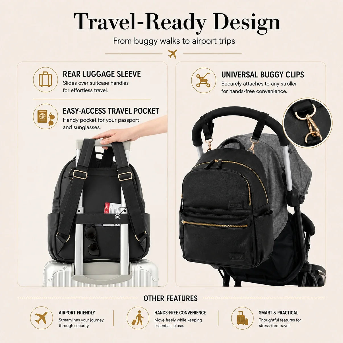 Kiin Allis Baby Lux Changing Backpack - Black
