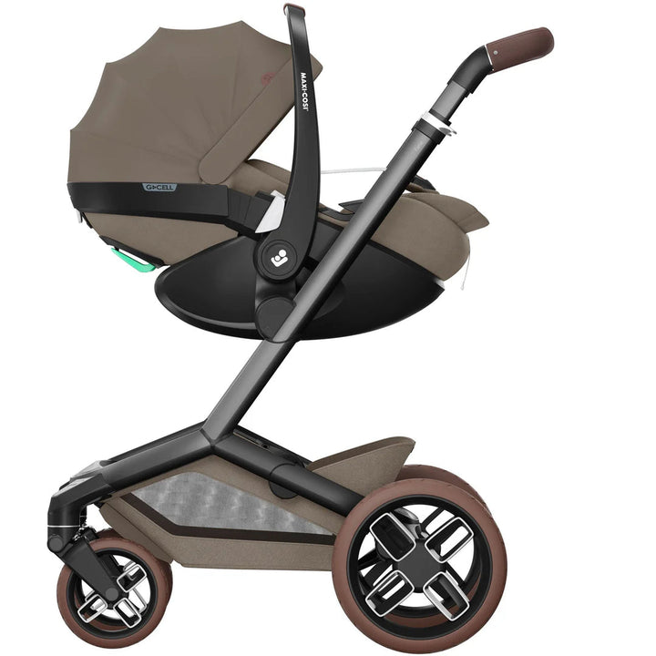 Maxi-Cosi Fame 14 Piece Premium Travel System + Home Bundle - Twillic Truffle/Brown
