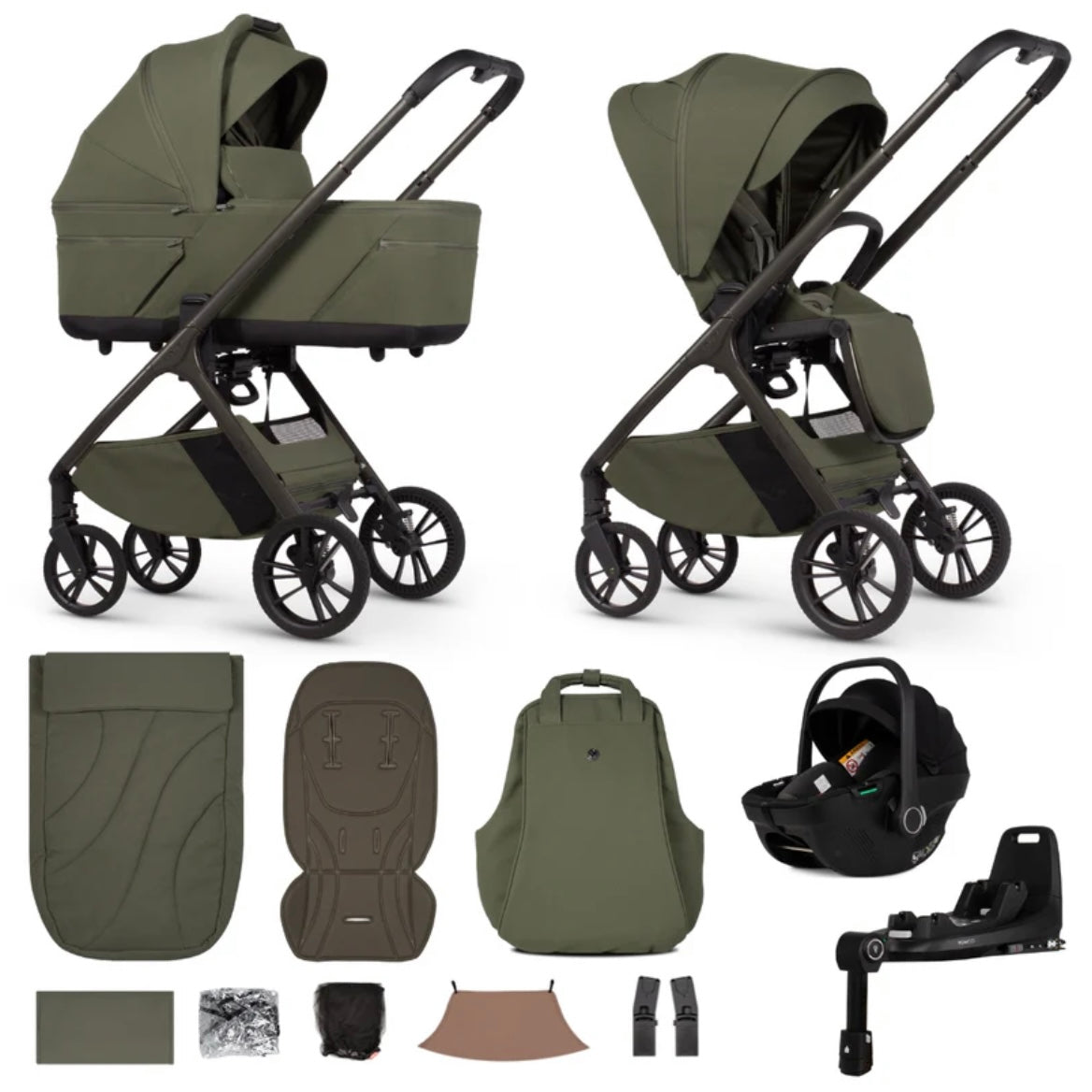 Venicci Tila 14 Piece Luxury Tiago Travel System Bundle - Olive