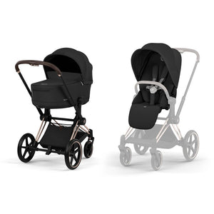 Cybex Priam Comfort Pushchair & Foldable Carrycot - Sepia Black/Rose Gold