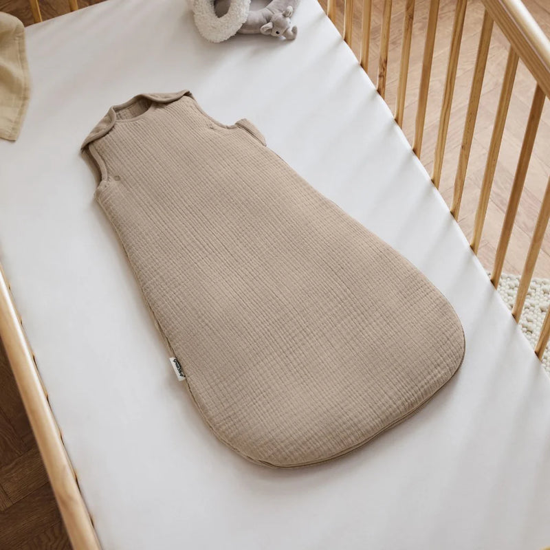 The Little Green Sheep Organic Muslin Baby Sleeping Bag in Truffle - 2.5 Tog