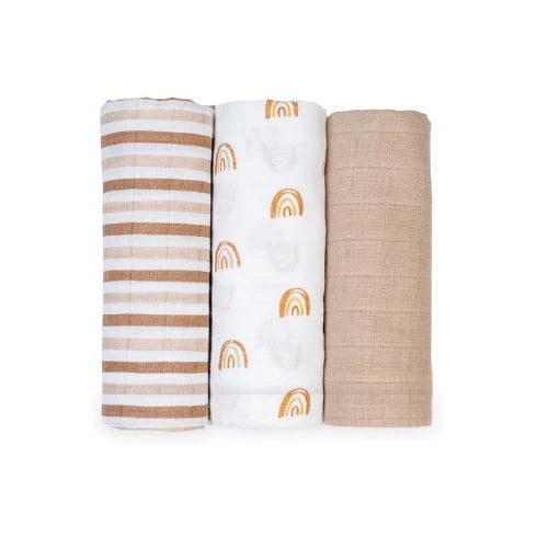 Lulujo 3 Pack Mini Muslin Cloths - Rainbow