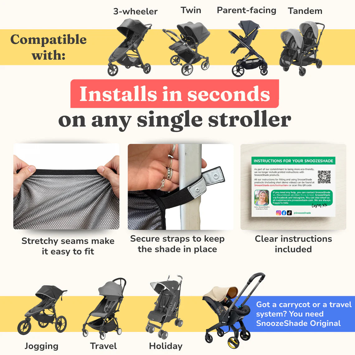 SnoozeShade Plus Deluxe Premium Stroller Sun Shade - Grey
