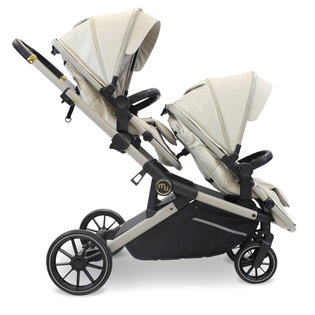 My Babiie MB33 Tandem Pushchair with 2 Infant Carriers & 2 Bases - Ivory