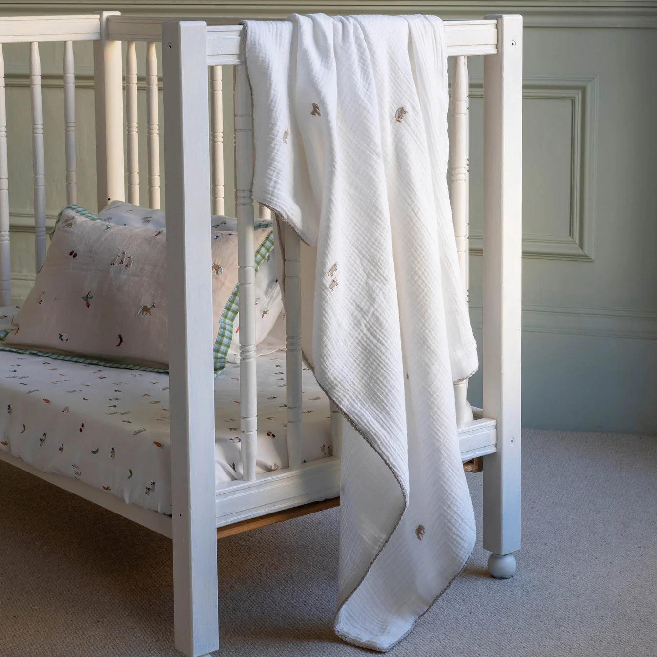 Avery Row Embroidered Muslin Blanket - Little Farm