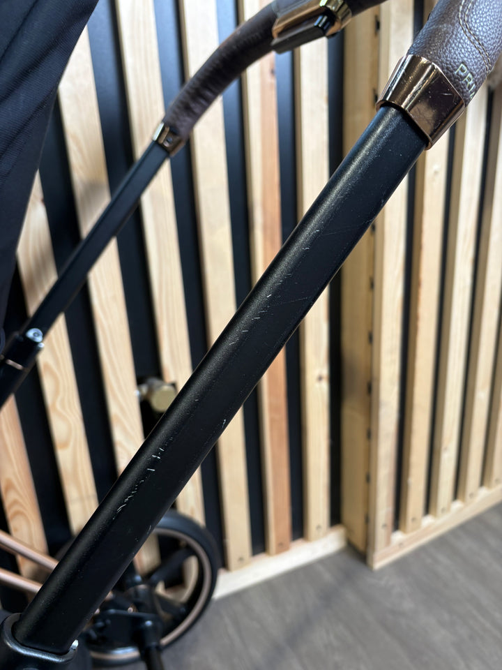 PRE LOVED Cybex Priam Pushchair inc. Cloud T Car Seat - Sepia Black on Rose Gold