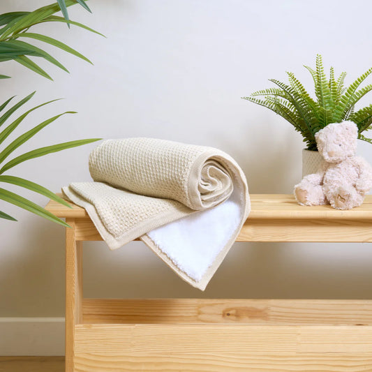 Clair De Lune Organic Knit Sherpa Blanket - Cream