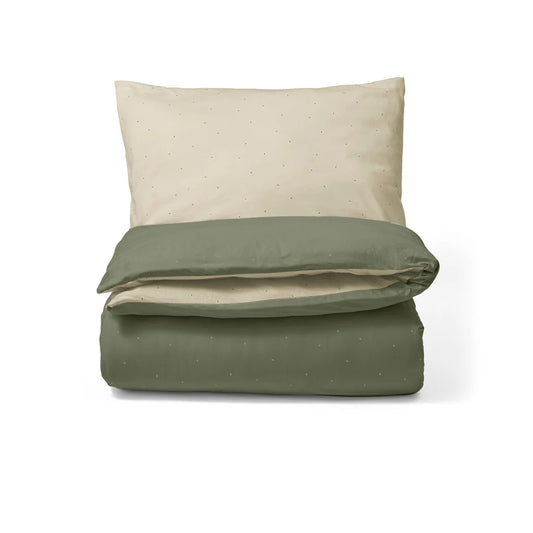 The Little Green Sheep Reversible Cot Bed Duvet Cover & Pillow Case Set - Juniper & Linen