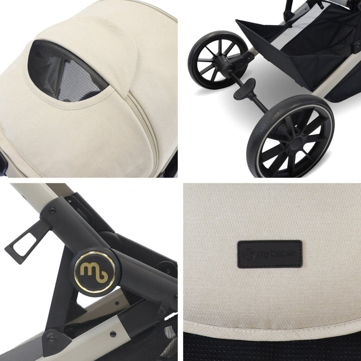 My Babiie MB33 Tandem Pushchair with 2 Infant Carriers & 2 Bases - Ivory