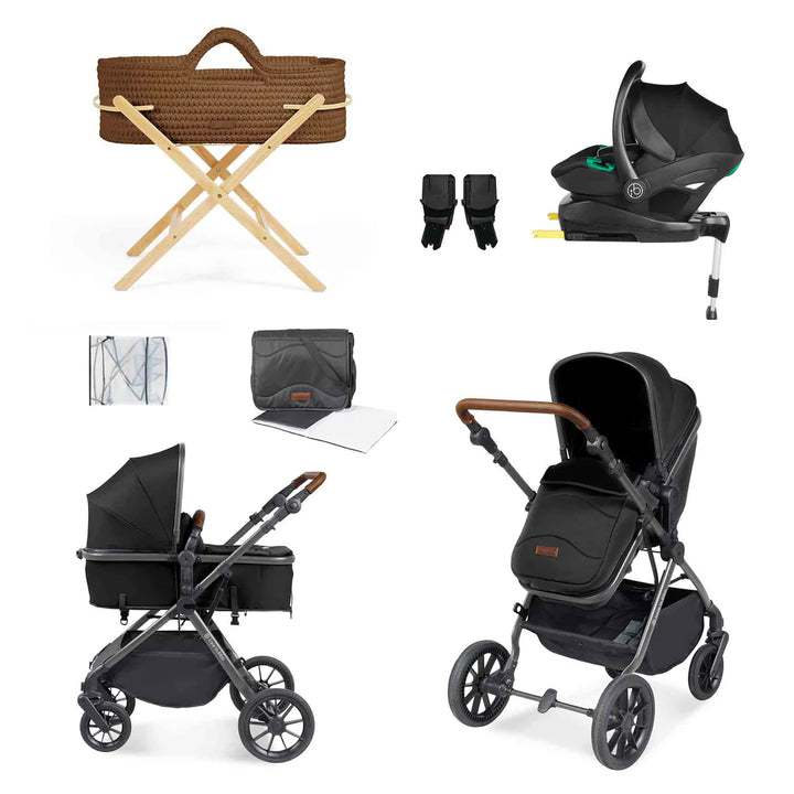 Ickle Bubba Cosmo All In One I-Size Travel System & Nova Moses Basket - Black