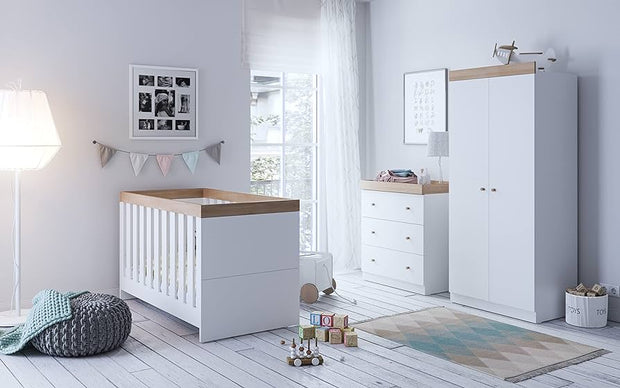 Little Acorns Burlington 3 Piece Nursery Furniture Room Set - White/Oak