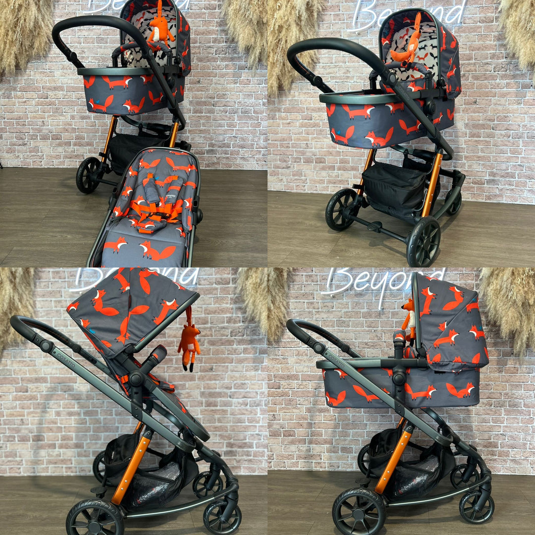 PRE LOVED Cosatto Giggle Quad Stroller & Carrycot – Charcoal Mister Fox