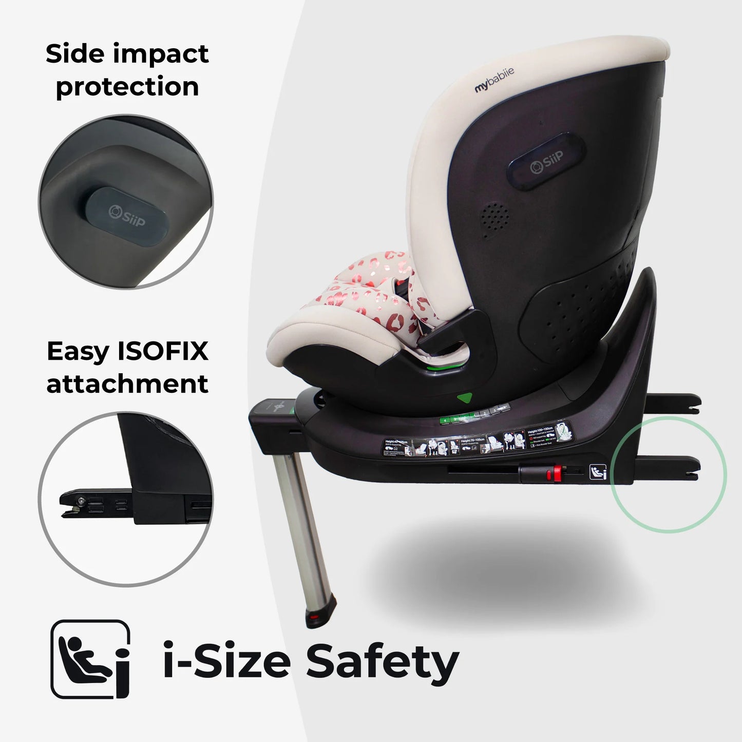 My Babiie MBCS400 Spin R129 Car Seat with Support Leg - Pink Leopard