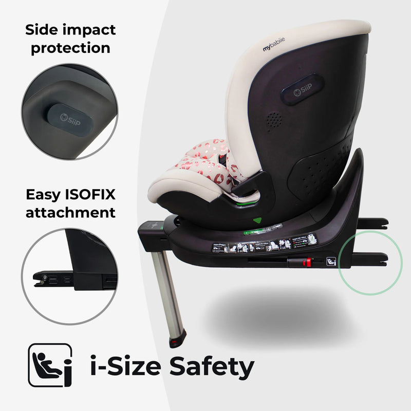 My Babiie MBCS400 Spin R129 Car Seat with Support Leg - Pink Leopard