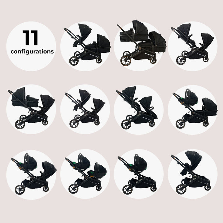 My Babiie MB33 Tandem Pushchair with 2 Infant Carriers & 2 Bases - Black Leopard