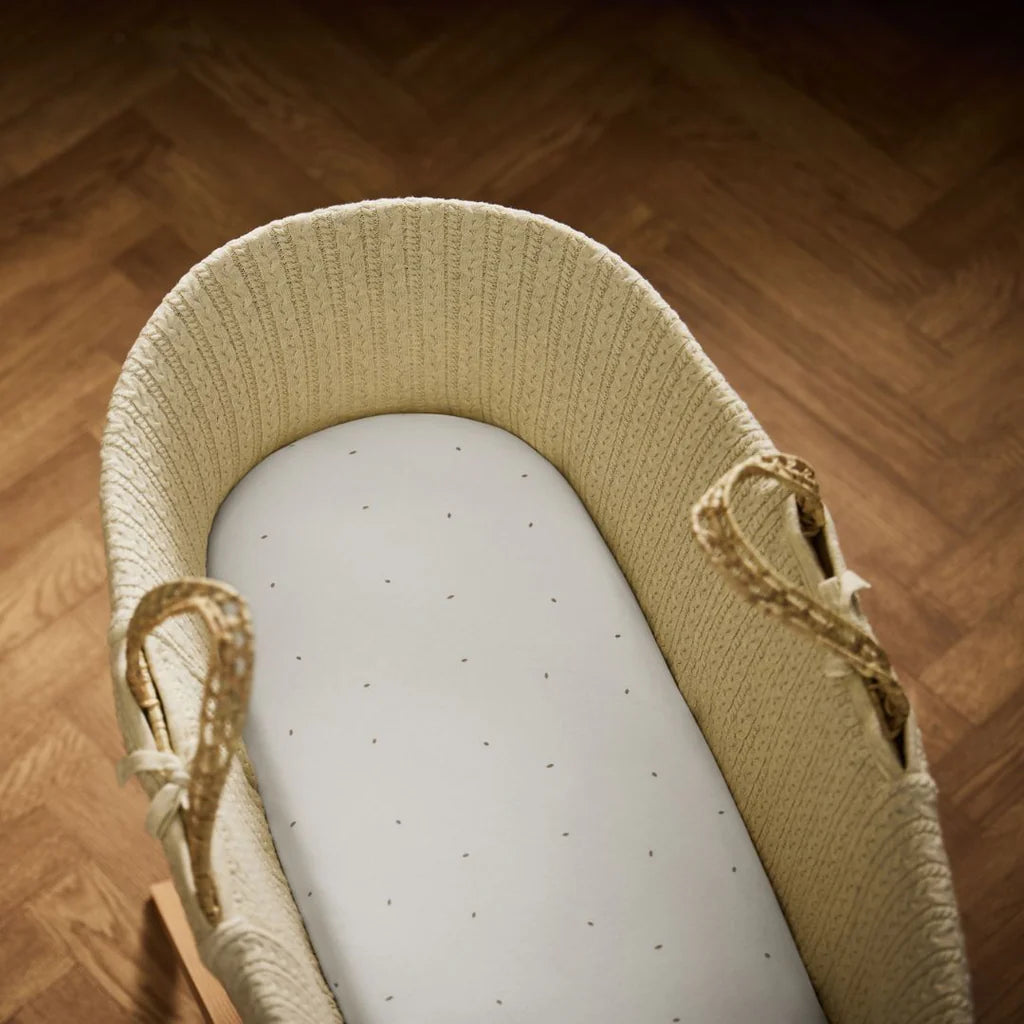 The Little Green Sheep Organic Moses Basket Fitted Sheets - White/Truffle Rice