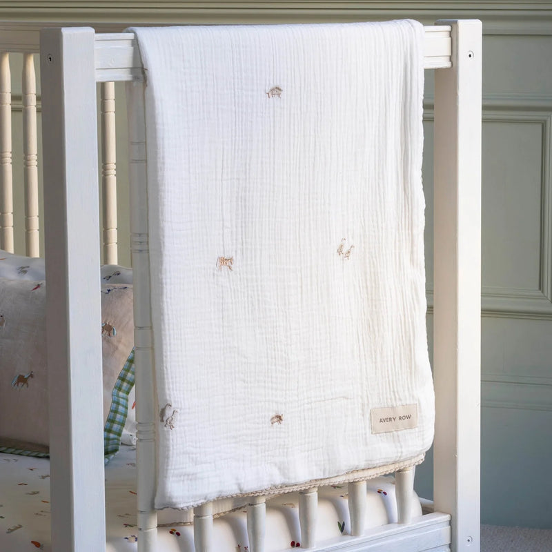 Avery Row Embroidered Muslin Blanket - Little Farm
