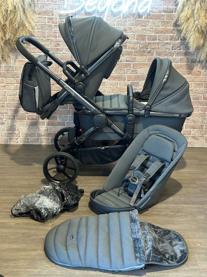 PRE LOVED iCandy Peach 7 Double Pushchair Bundle - Phantom/Dark Grey