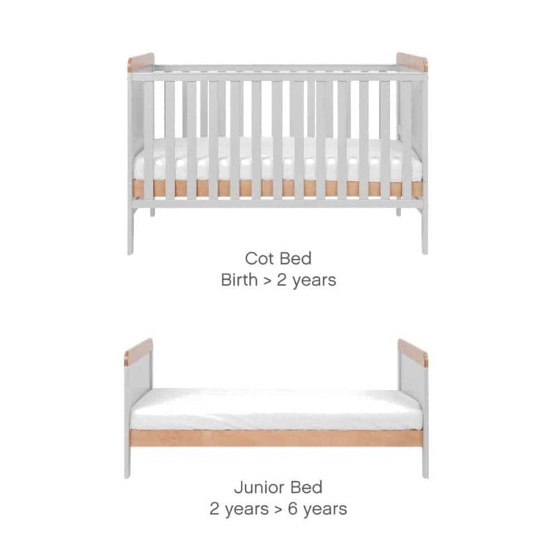 Tutti Bambini Rio Cot Bed, Changer and Mattress – Dove Grey/Oak