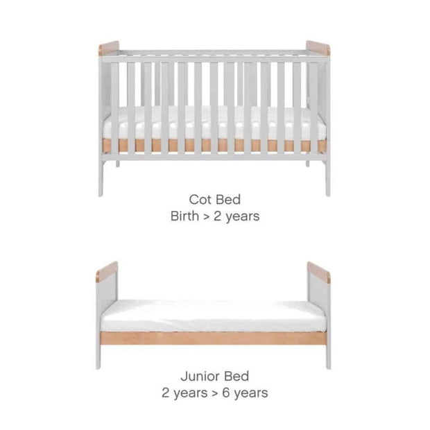 Tutti Bambini Rio Cot Bed, Changer and Mattress – Dove Grey/Oak