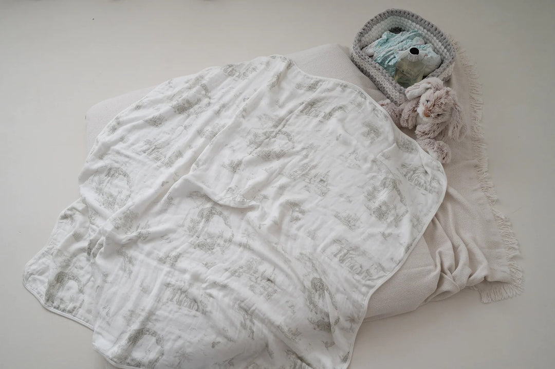 The Gilded Bird Safari Toile Bamboo Baby Blanket