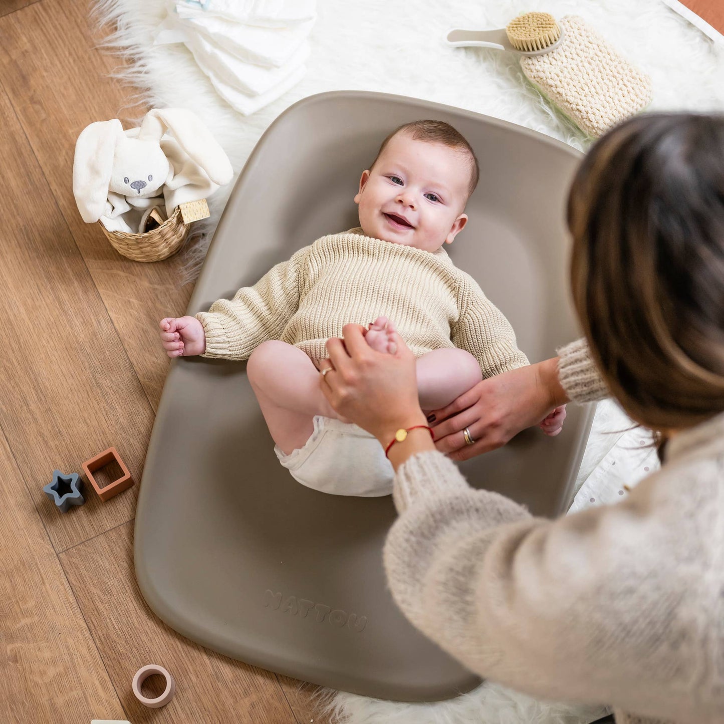 Nattou Dropy Nappy Bin and Changing Pad - Taupe