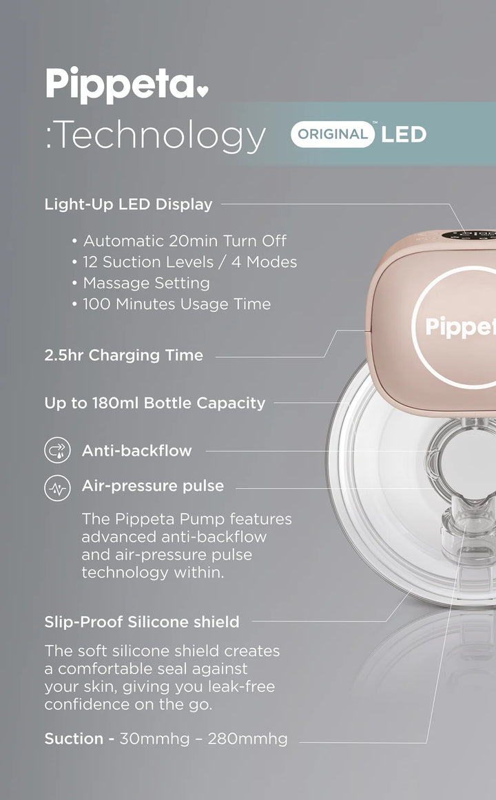 Pippeta LED Wearable Hands Free Breast Pump - Sea Salt