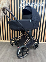PRE LOVED Cybex Priam 3in1 Travel System + EX DISPLAY COT LUX - Sepia Black on Rose Gold