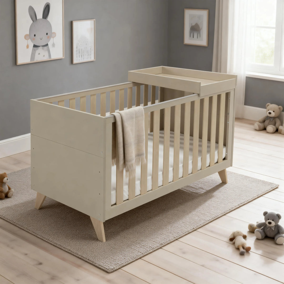 Babymore Dante Cot Bed with Cot Top Changer – Cashmere