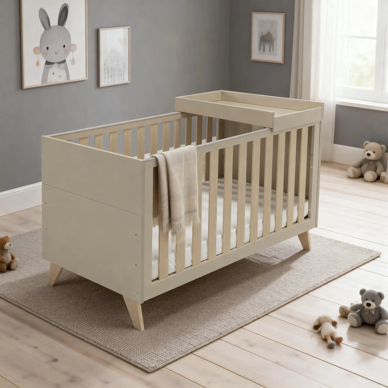 Babymore Dante Cot Bed with Cot Top Changer – Cashmere