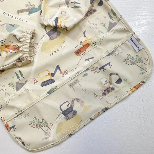 Bobbin & Bumble Long Sleeved Baby Bib - Digger Land