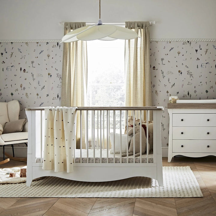 Clara 2 Piece Nursery Furniture Set (Cot Bed & Dresser) - White & Ash