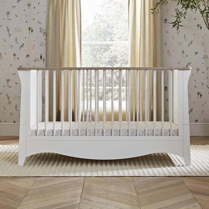 Clara 3 Piece Nursery Furniture Set (Cot Bed, Wardrobe & Dresser) - White & Ash