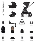 Venicci Upline3 Travel System Inc Tiago Car Seat & 360 Base 16 Piece Ultimate Bundle - Onyx