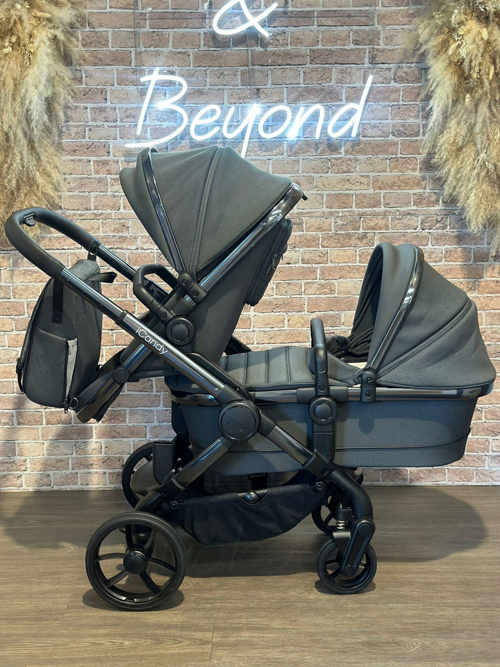 PRE LOVED iCandy Peach 7 Double Pushchair Bundle - Phantom/Dark Grey