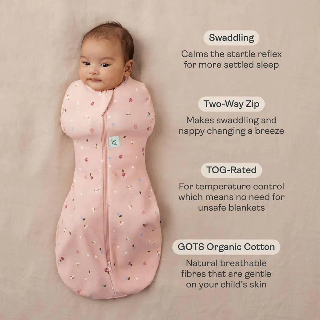 ergoPouch Organic All Year Cocoon Swaddle 1 Tog Sleeping Bag - Pink Daisies
