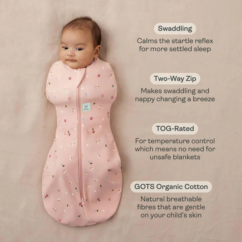 ergoPouch Organic All Year Cocoon Swaddle 1 Tog Sleeping Bag - Pink Daisies