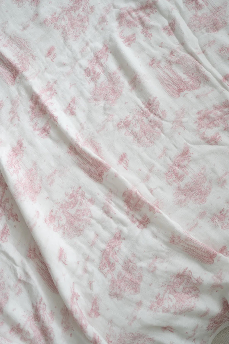 The Gilded Bird Spring Toile Pink Bamboo Baby Blanket