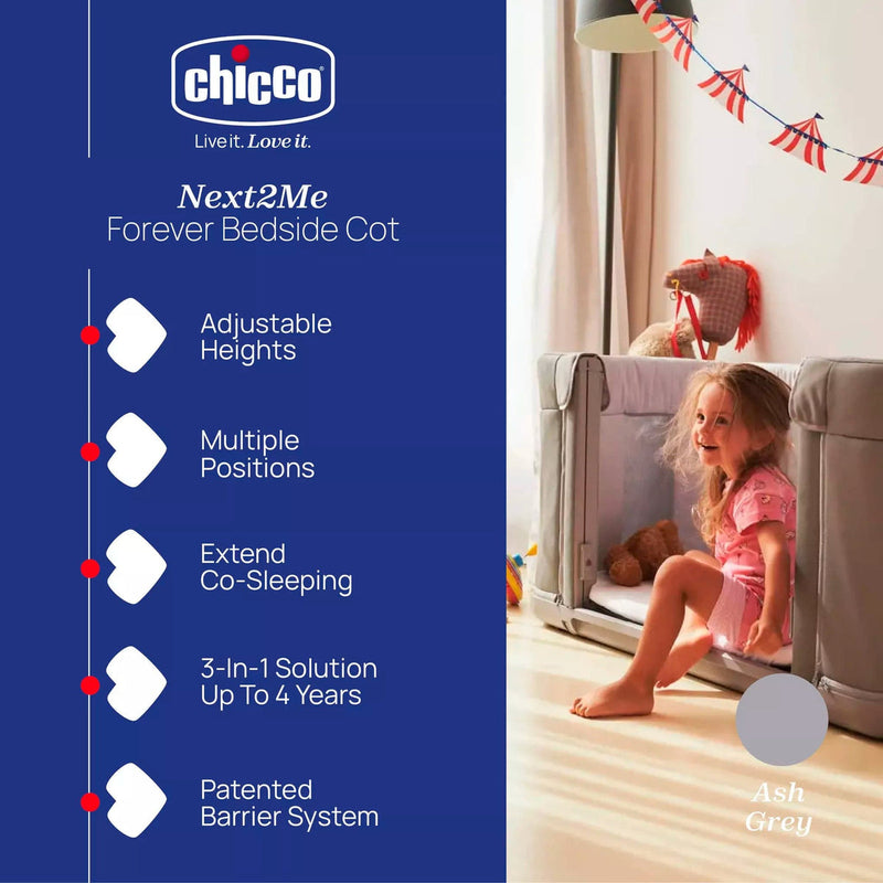 Chicco Next2Me Forever Bedside Crib To Cot - Ash Grey
