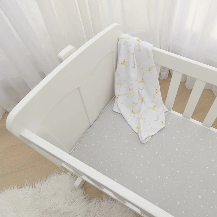 Living Textiles Cot Bed Fitted Sheets 2pck - Noah/Grey Stars