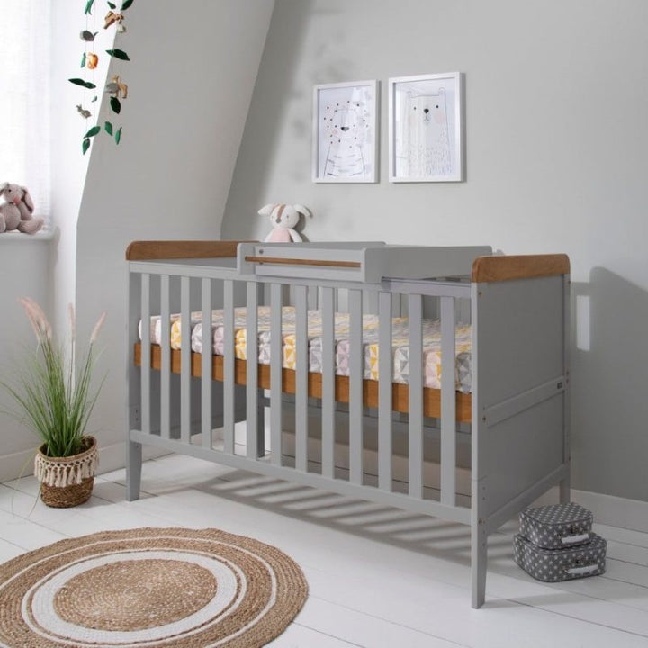 Tutti Bambini Rio Cot Bed, Changer and Mattress – Dove Grey/Oak