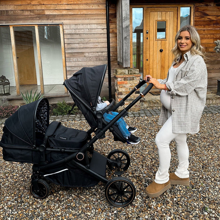 My Babiie MB33 Tandem Pushchair with 2 Infant Carriers & 2 Bases - Black Leopard