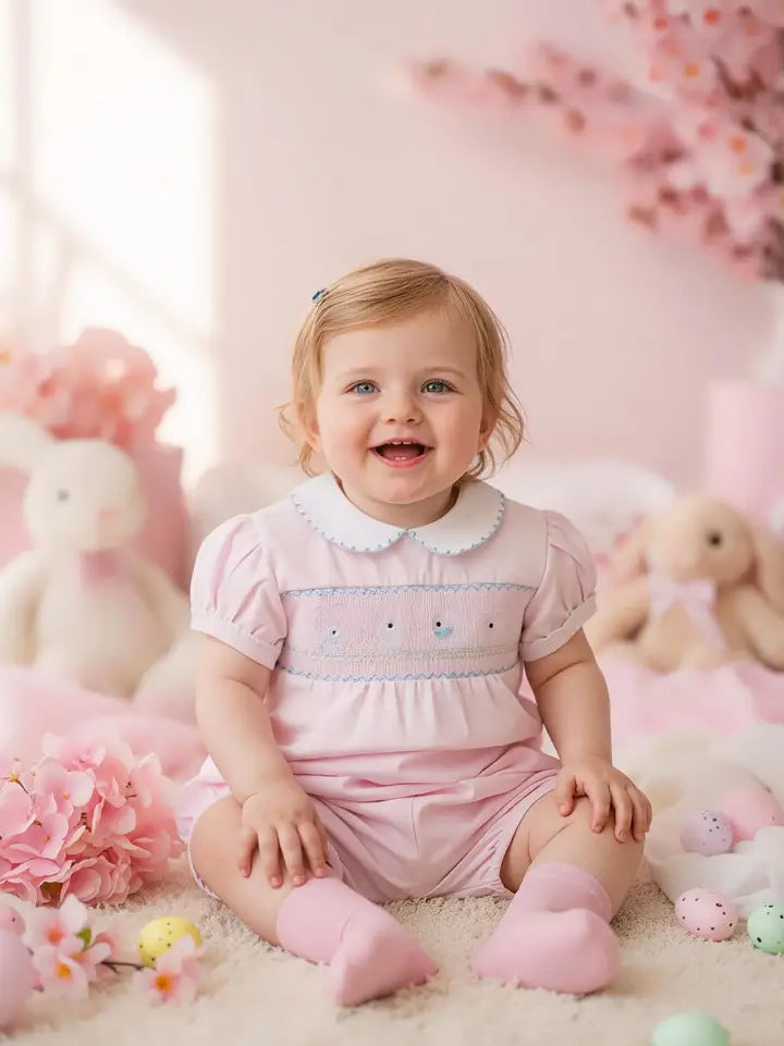 Beau Kid Little Bunny Smocked Romper - Pink