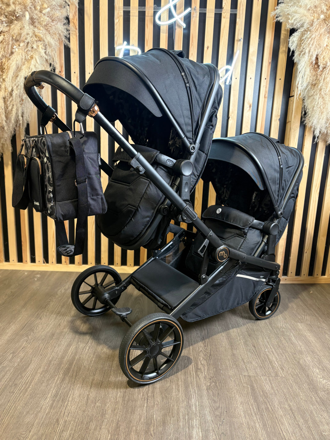 PRE LOVED My Babiie MB33 Twin Pushchair - Black Leopard