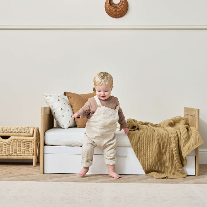 Tutti Bambini Riley Mini Cot Bed with Drawer - Maple Oak & White