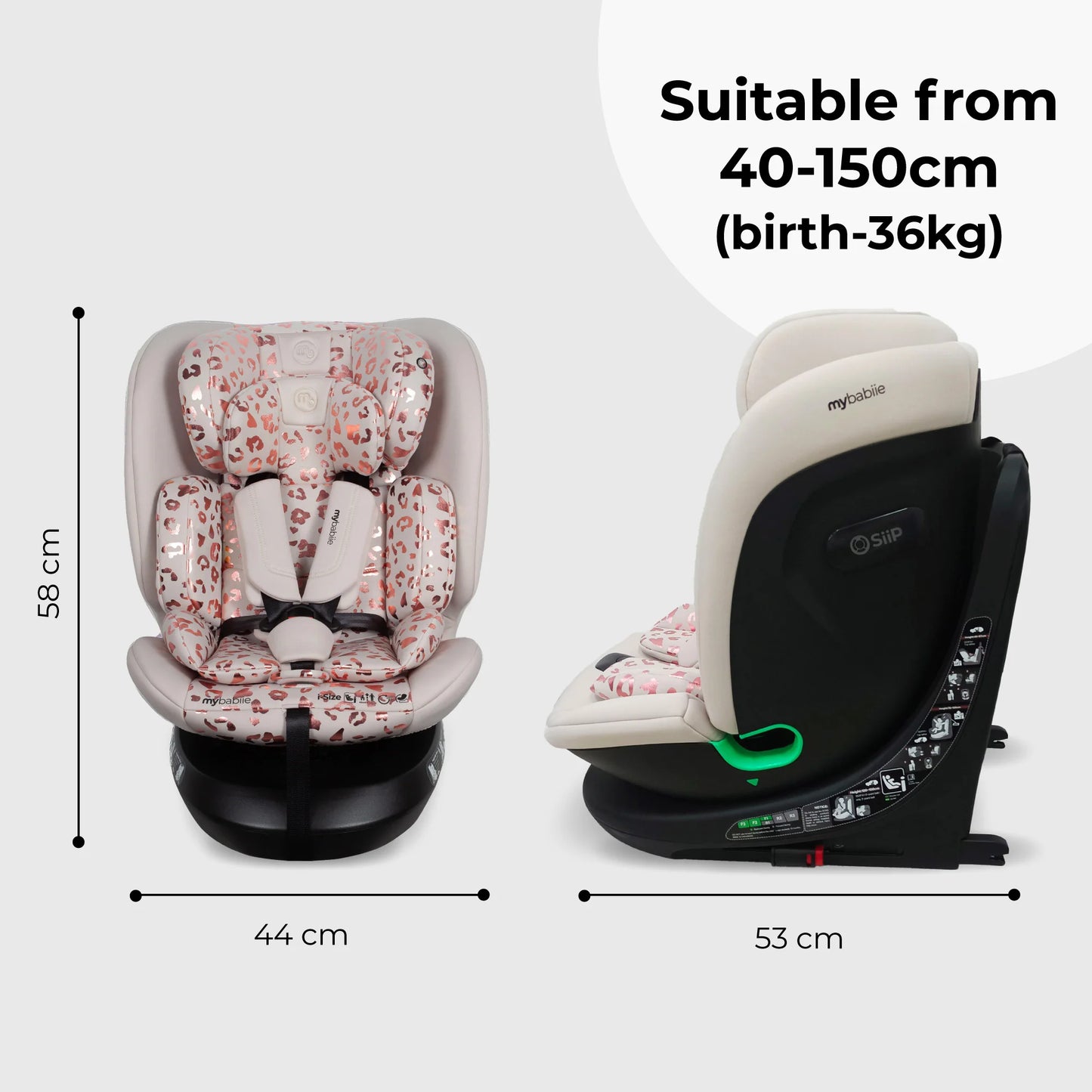 My Babiie MBCS300 Easy Spin R129 Car Seat with Top Tether - Pink Leopard