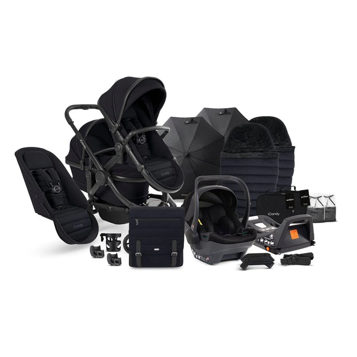 iCandy Peach 7 Double Travel System Cocoon Car Seat Bundle - Jet / Black Edition