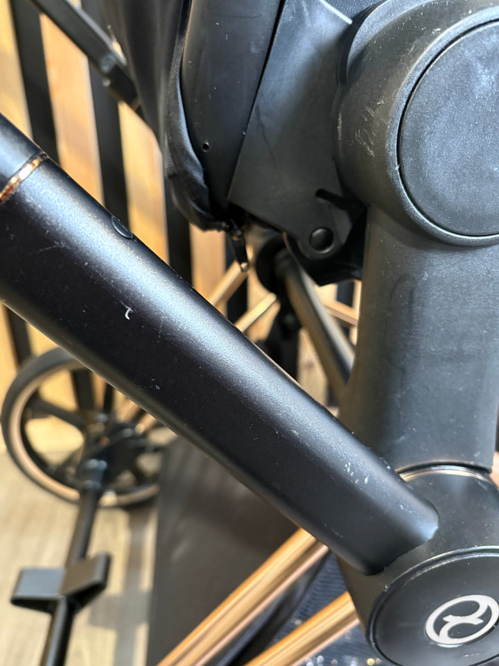 PRE LOVED Cybex Priam Pushchair inc. Cloud T Car Seat - Sepia Black on Rose Gold