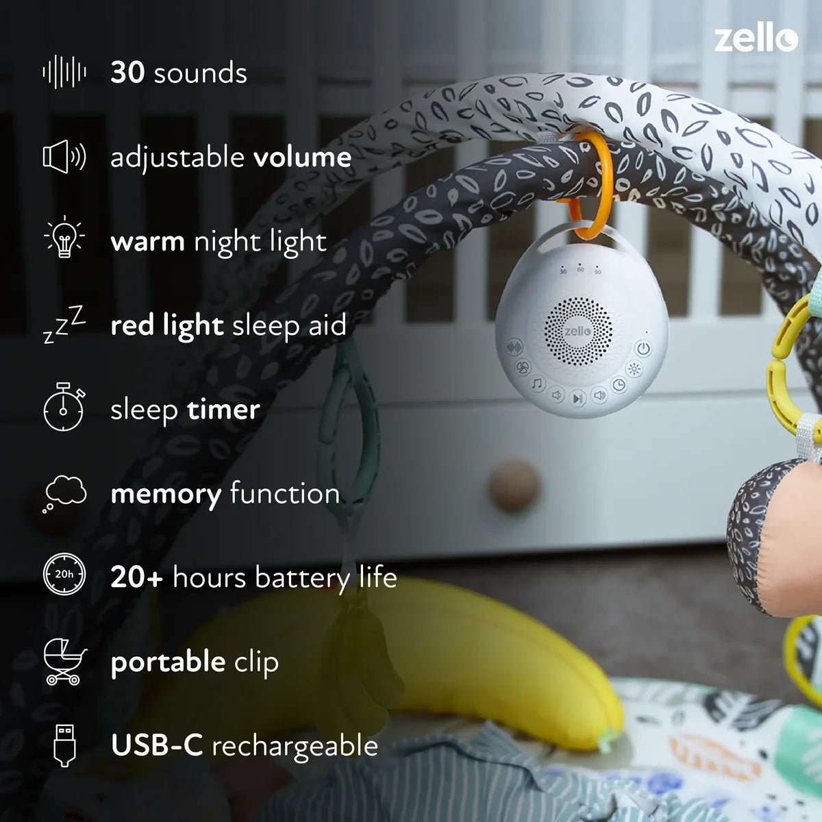 Zello Portable Pro White Noise Machine & Night Light